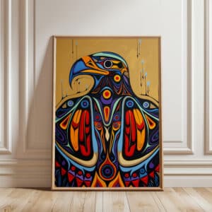 Vibrant Eagle Canadian Aboriginal Inspired Wall Art, Colorful Indigenous Style Bird Print for Unique Home Decor, Perfect Housewarming Gift