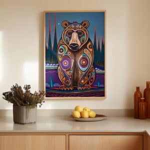 Bear Canadian Inuit Art Painting Style Print, Colorful Wall Décor for Home, Vibrant Aboriginal Inspired Wall Art for Any Space, Perfect Wedding Gift