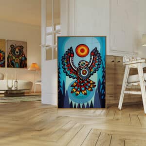 Colorful Eagle & Sun Canadian Aboriginal Inspired Wall Art, Eye-Catching Print Perfect for Contemporary Native Style Art Collection or Wedding Gifts - photo #8