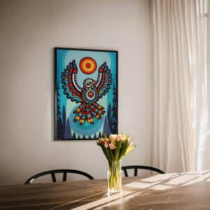 Colorful Eagle & Sun Canadian Aboriginal Inspired Wall Art, Eye-Catching Print Perfect for Contemporary Native Style Art Collection or Wedding Gifts - photo #3