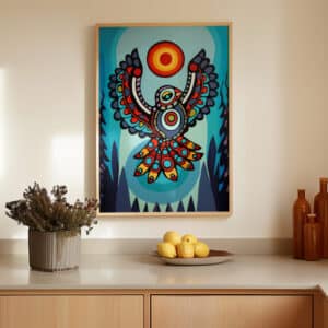 Colorful Eagle & Sun Canadian Aboriginal Inspired Wall Art, Eye-Catching Print Perfect for Contemporary Native Style Art Collection or Wedding Gifts - photo #7
