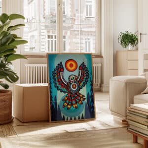 Colorful Eagle & Sun Canadian Aboriginal Inspired Wall Art, Eye-Catching Print Perfect for Contemporary Native Style Art Collection or Wedding Gifts - photo #11