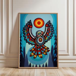 Colorful Eagle & Sun Canadian Aboriginal Inspired Wall Art, Eye-Catching Print Perfect for Contemporary Native Style Art Collection or Wedding Gifts - photo #4