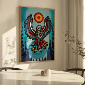 Colorful Eagle & Sun Canadian Aboriginal Inspired Wall Art, Eye-Catching Print Perfect for Contemporary Native Style Art Collection or Wedding Gifts - photo #5