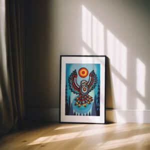 Colorful Eagle & Sun Canadian Aboriginal Inspired Wall Art, Eye-Catching Print Perfect for Contemporary Native Style Art Collection or Wedding Gifts - photo #10