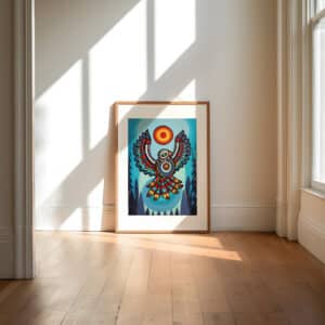 Colorful Eagle & Sun Canadian Aboriginal Inspired Wall Art, Eye-Catching Print Perfect for Contemporary Native Style Art Collection or Wedding Gifts - photo #9