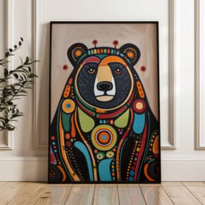Bear Indigenous Style Print, Vibrant Canadian Aboriginal Art & First Nations Inspired Artwork for Contemporary Home Decor, Great for Gifts
