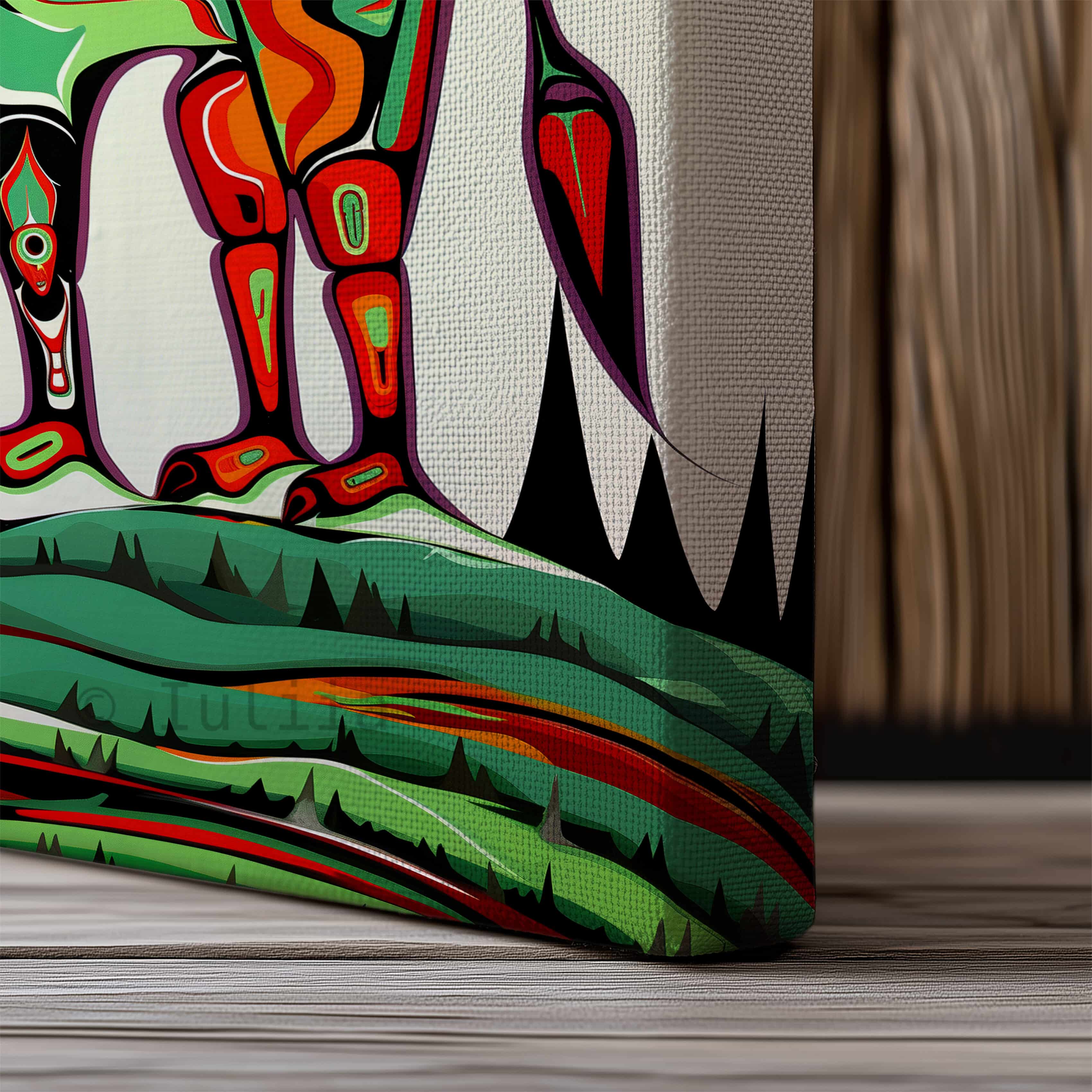 Animal and Moon Canvas Inspired by Canadian Aboriginal Art, Colorful Indigenous Inuit Style Wall Decor for Home, Unique Housewarming Gift - photo #7