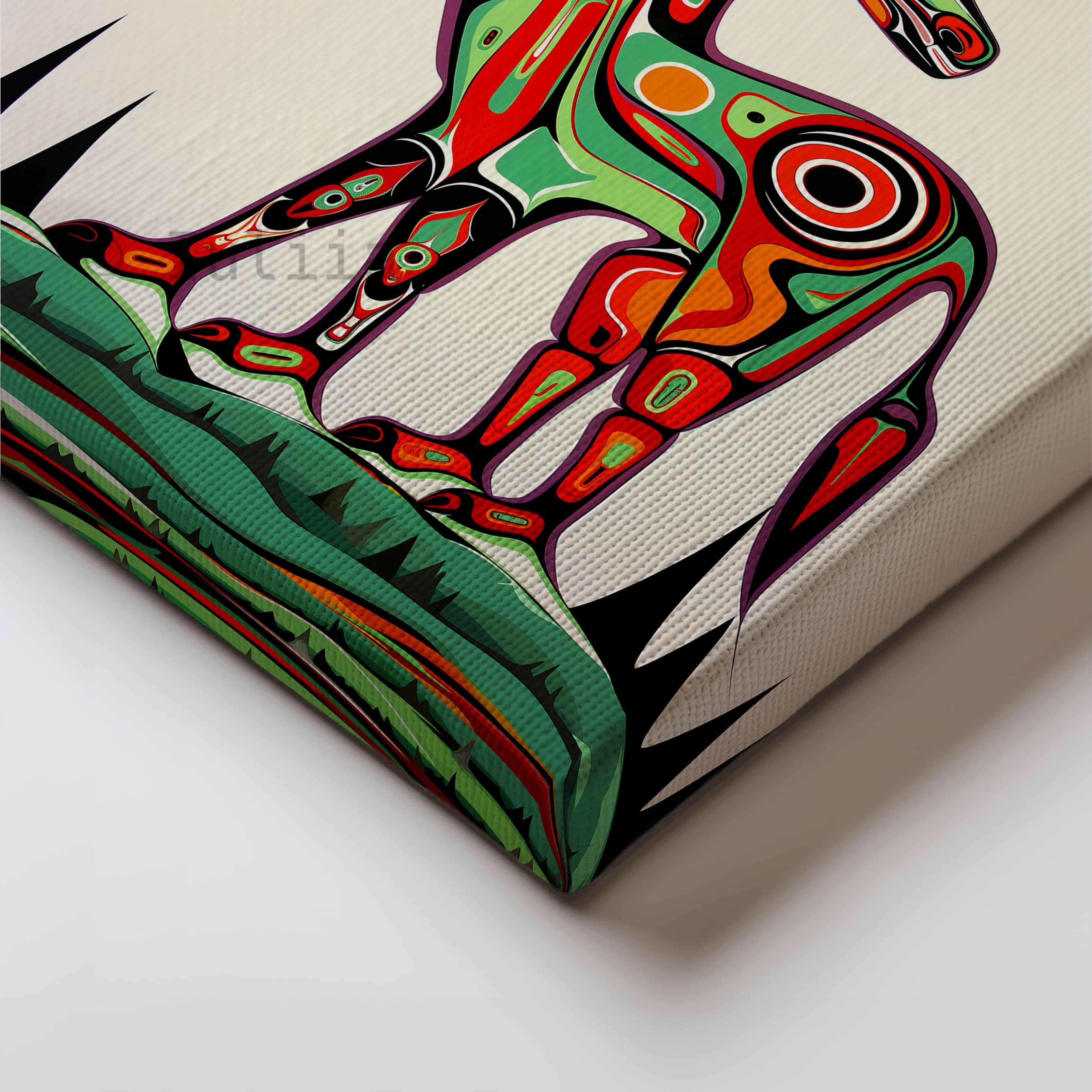 Animal and Moon Canvas Inspired by Canadian Aboriginal Art, Colorful Indigenous Inuit Style Wall Decor for Home, Unique Housewarming Gift - photo #1