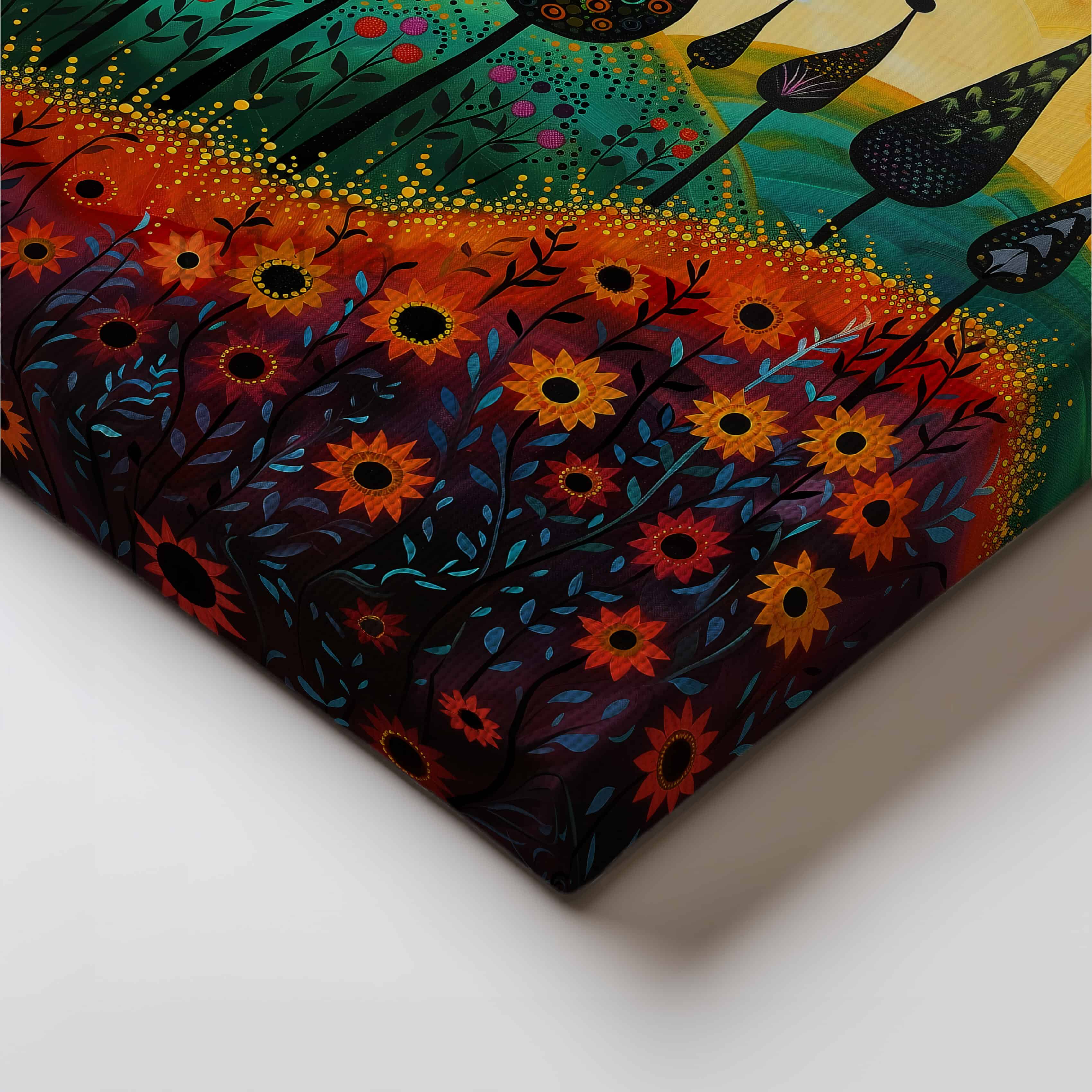 Extra Large Colorful Canvas Sunset Meadow Artwork Inspired by Indigenous Canada Art, Canadian Aboriginal Metis Style Print for Housewarming Gift - photo #1