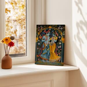 Radha Krishna Print on Canvas, Vibrant Hindu Wall Art for Indian Folk Inspired Home Decor, Perfect Gift for Housewarming - photo #7