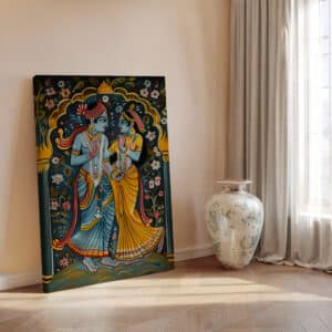 Radha Krishna Print on Canvas, Vibrant Hindu Wall Art for Indian Folk Inspired Home Decor, Perfect Gift for Housewarming - photo #5