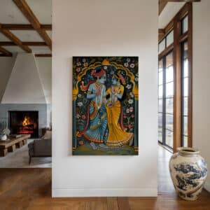 Radha Krishna Print on Canvas, Vibrant Hindu Wall Art for Indian Folk Inspired Home Decor, Perfect Gift for Housewarming - photo #4