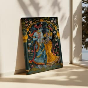 Radha Krishna Print on Canvas, Vibrant Hindu Wall Art for Indian Folk Inspired Home Decor, Perfect Gift for Housewarming - photo #3