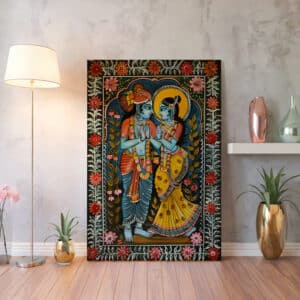 Floral Radha Krishna Canvas, Elegant Indian Painting Art Style Print for Home Decor, Perfect Hindu Gift for Wedding and Art Lovers - photo #1