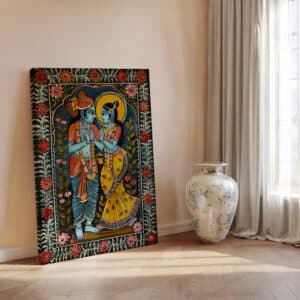 Floral Radha Krishna Canvas, Elegant Indian Painting Art Style Print for Home Decor, Perfect Hindu Gift for Wedding and Art Lovers - photo #2