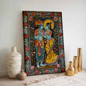 Floral Radha Krishna Canvas, Elegant Indian Painting Art Style Print for Home Decor, Perfect Hindu Gift for Wedding and Art Lovers - photo #4