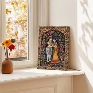 Floral Radha Krishna Canvas Print, Colorful Home Décor Inspired by Indian & Madhubani Art, Perfect Hindu Gift for Festivals & Celebrations - photo #7