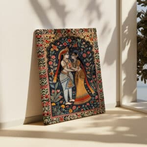 Floral Radha Krishna Canvas Print, Colorful Home Décor Inspired by Indian & Madhubani Art, Perfect Hindu Gift for Festivals & Celebrations - photo #5