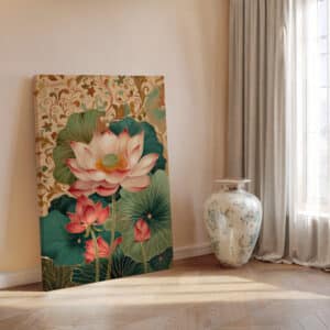 Gentle Pink Lotus Indian Canvas, Beautiful Wall Art Print Inspired by Mughal and Pichwai Art for Elegant Home Decor, Wedding or Housewarming Gift - photo #2