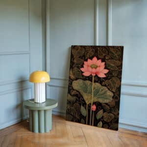 Black and Gold Canvas Print Inspired by Indian Art, Elegant Mughal Style Pink Lotus Artwork for Living Room Wall Decor, Unique Housewarming Gift - photo #7