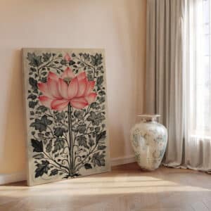 Gentle Lotus Canvas Inspired by Indian Art, Exquisite Floral Madhubani & Pichwai Style Wall Artwork for Home Decor, Thoughtful Gift - photo #1