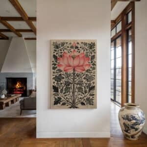 Gentle Lotus Canvas Inspired by Indian Art, Exquisite Floral Madhubani & Pichwai Style Wall Artwork for Home Decor, Thoughtful Gift - photo #2