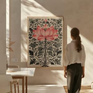 Gentle Lotus Canvas Inspired by Indian Art, Exquisite Floral Madhubani & Pichwai Style Wall Artwork for Home Decor, Thoughtful Gift - photo #4