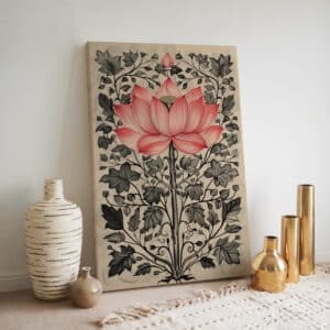 Gentle Lotus Canvas Inspired by Indian Art, Exquisite Floral Madhubani & Pichwai Style Wall Artwork for Home Decor, Thoughtful Gift - photo #3