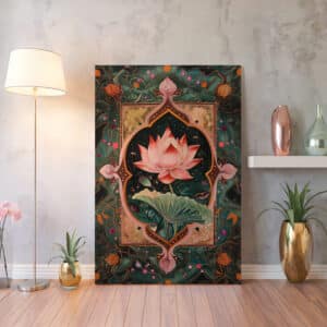 Lotus in Style of Mughal Indian Art Print on Canvas, Exquisite Indian Wall Decor for Cultural Aesthetics, Ideal Gift for Any Occasion - photo #1