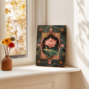 Lotus in Style of Mughal Indian Art Print on Canvas, Exquisite Indian Wall Decor for Cultural Aesthetics, Ideal Gift for Any Occasion - photo #6