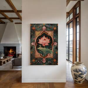 Lotus in Style of Mughal Indian Art Print on Canvas, Exquisite Indian Wall Decor for Cultural Aesthetics, Ideal Gift for Any Occasion - photo #3