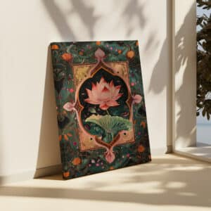 Lotus in Style of Mughal Indian Art Print on Canvas, Exquisite Indian Wall Decor for Cultural Aesthetics, Ideal Gift for Any Occasion - photo #2