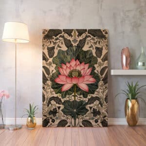 Mughal Pink Lotus Floral Artwork, Stunning Indian Folk Art Style Print on Canvas for Wall Decor, Perfect Housewarming Gift for Contemporary Spaces - photo #1