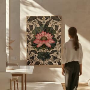 Mughal Pink Lotus Floral Artwork, Stunning Indian Folk Art Style Print on Canvas for Wall Decor, Perfect Housewarming Gift for Contemporary Spaces - photo #6