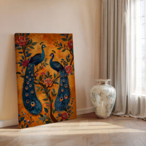 Peacocks on Floral Tree Indian Style Artwork Wall Art, Colorful Mughal Motif and Folk Art Canvas Print for Living Room Decor, Ideal Wedding Gift - photo #5