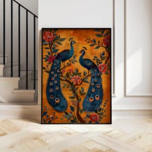 Peacocks on Floral Tree Indian Style Print, Large Contemporary Mughal Motif Artwork for Office Decor, Artistic and Wedding Gift Idea - photo #8