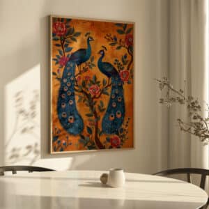 Peacocks on Floral Tree Indian Style Print, Large Contemporary Mughal Motif Artwork for Office Decor, Artistic and Wedding Gift Idea - photo #2