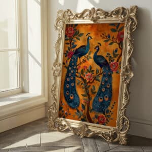 Peacocks on Floral Tree Indian Style Print, Large Contemporary Mughal Motif Artwork for Office Decor, Artistic and Wedding Gift Idea - photo #4