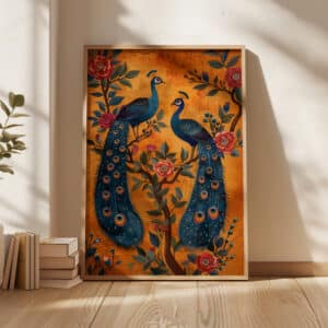 Peacocks on Floral Tree Indian Style Print, Large Contemporary Mughal Motif Artwork for Office Decor, Artistic and Wedding Gift Idea - photo #6