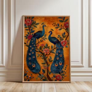 Peacocks on Floral Tree Indian Style Print, Large Contemporary Mughal Motif Artwork for Office Decor, Artistic and Wedding Gift Idea - photo #3