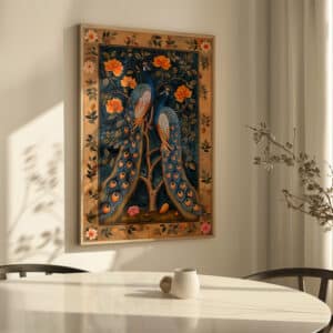 Peacocks and Orange Flowers Print, Elegant Indian Folk Art for Home Décor, Ideal Housewarming and Wedding Gift or Gallery Wall Art - photo #2