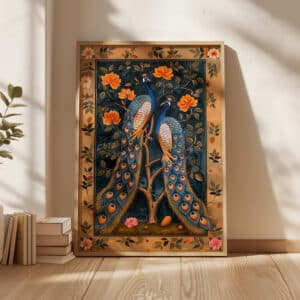 Peacocks and Orange Flowers Print, Elegant Indian Folk Art for Home Décor, Ideal Housewarming and Wedding Gift or Gallery Wall Art - photo #8