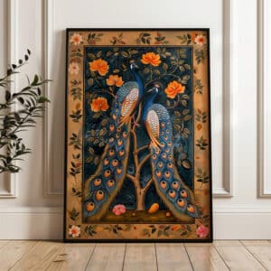 Peacocks and Orange Flowers Print, Elegant Indian Folk Art for Home Décor, Ideal Housewarming and Wedding Gift or Gallery Wall Art - photo #6