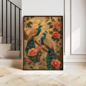 Peacocks & Camellias Print, Stunning Indian Artwork for Art Deco Living Room, Colorful Folk Art for Gallery Wall Decor, Unique Gift for Art Lovers - photo #6