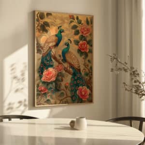 Peacocks & Camellias Print, Stunning Indian Artwork for Art Deco Living Room, Colorful Folk Art for Gallery Wall Decor, Unique Gift for Art Lovers - photo #3