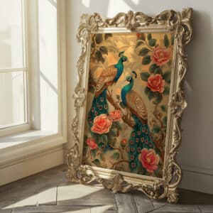 Peacocks & Camellias Print, Stunning Indian Artwork for Art Deco Living Room, Colorful Folk Art for Gallery Wall Decor, Unique Gift for Art Lovers - photo #5