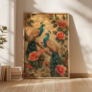 Peacocks & Camellias Print, Stunning Indian Artwork for Art Deco Living Room, Colorful Folk Art for Gallery Wall Decor, Unique Gift for Art Lovers - photo #7