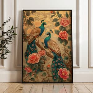 Peacocks & Camellias Print, Stunning Indian Artwork for Art Deco Living Room, Colorful Folk Art for Gallery Wall Decor, Unique Gift for Art Lovers - photo #2