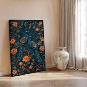 Peacocks on Blossom Branch Canvas, Colorful Print Artwork Inspired by Indian Art for Vibrant Contemporary Home Décor, Special Wedding Gift Idea - photo #3